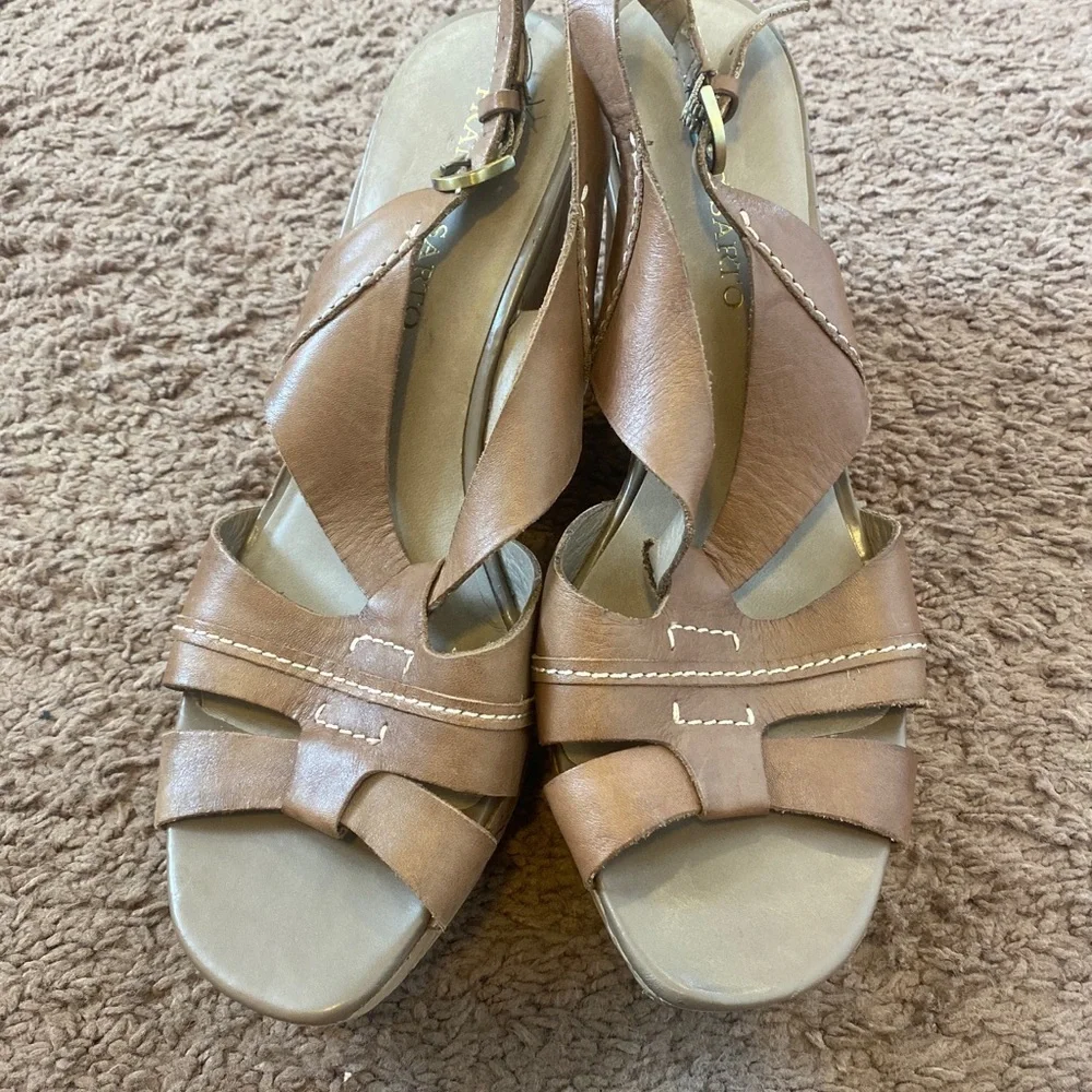 Franco Sarto Leather Cadmus Wedge Sandals Cognac